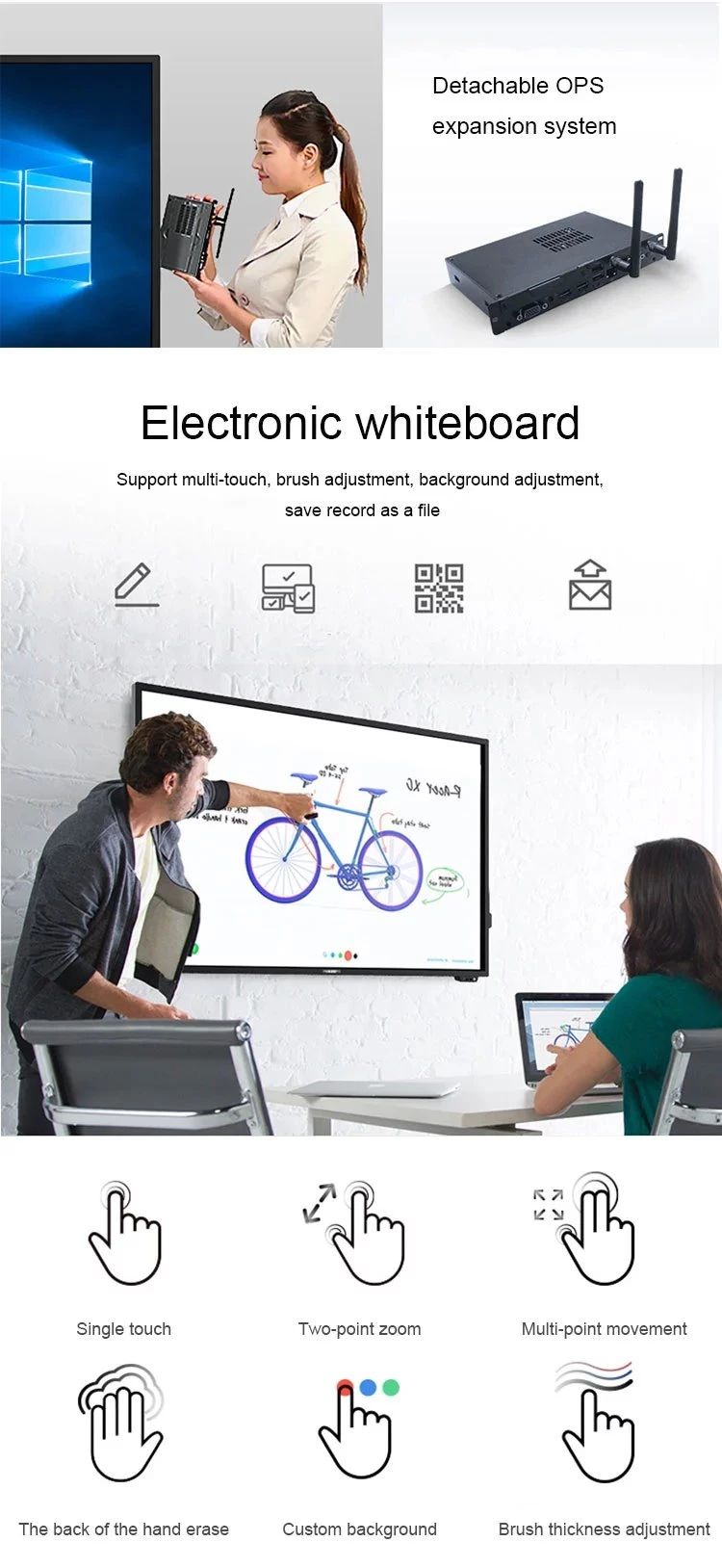 65 75 86 98 Inch Interactive Pen Dual Touch Smart Interactive Interactive Whiteboard LCD Displays Digital Whiteboard