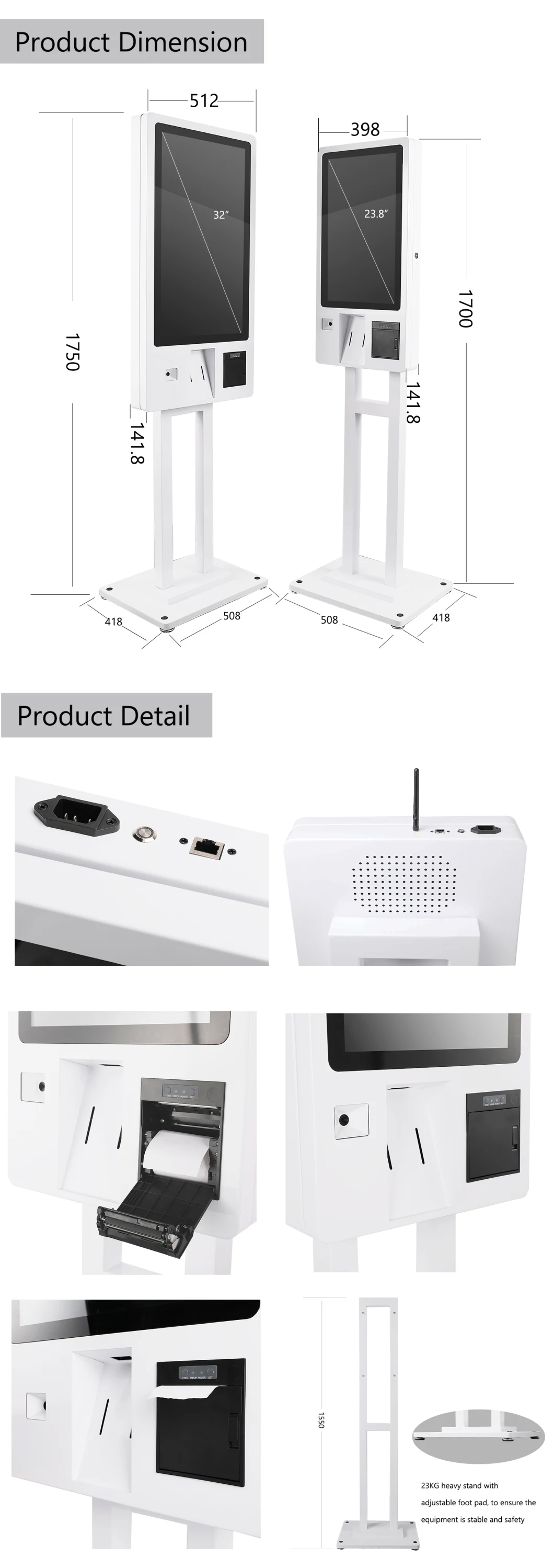 Good Quality All in One POS Enclosure Self Ordering Kiosk Intel Core All in One POS Kisok with Scanner Printer