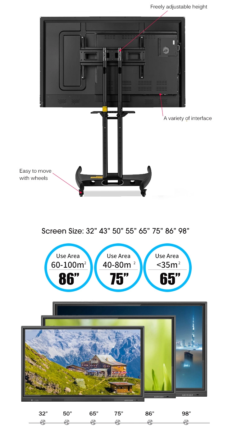 Wall Mounted Nano Blackboard 70 Inch LED LCD Touch Screen PC Computer Smart Board Interactive Whiteboard