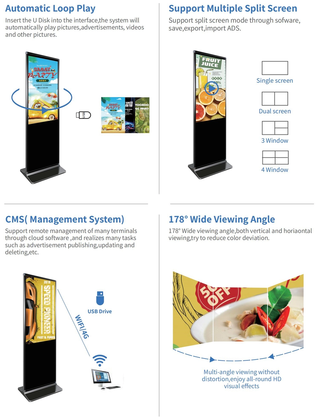 65 in 4K Commercial Interactive Touchscreen 55" Indoor LCD Floor Standing Touch Screen Price Digital Totem Advertising Display Digital Signage Ad Player Kiosk